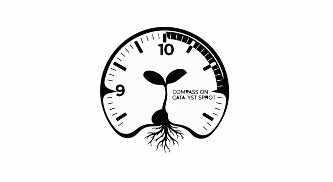 Growing seedling inside a clock face, symbolizing time and growth