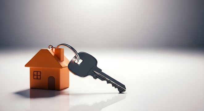 House Key on a Ring with a House Keychain is Symbolic of Home Ownership