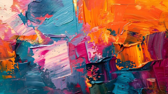 Thick layers of vibrant acrylic paint create an expressive abstract composition.