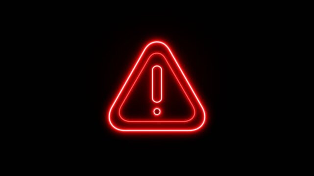 Warning triangle neon icon. glowing red alert symbol. caution sign for safety