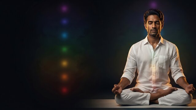 Chakra Meditation Man &ndash; Energy Healing Spiritual Wellness Concept