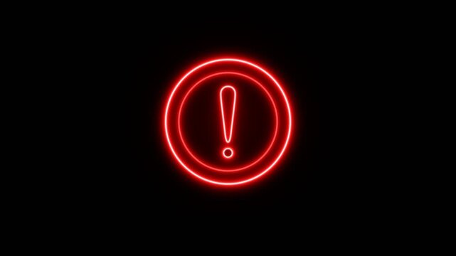 Warning neon icon. glowing red exclamation alert symbol. system alert notification
