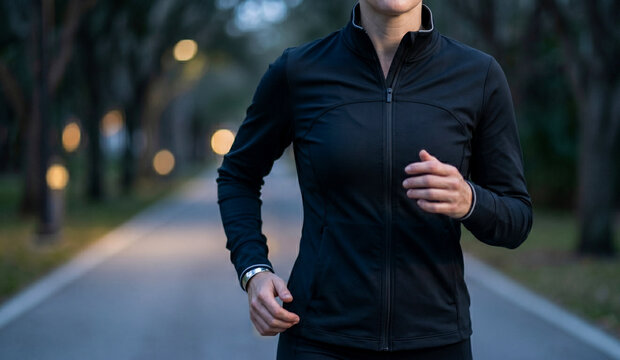 Athletic Track Jacket Mockup Blank Sportswear Black Performance Style 8K Stock Image