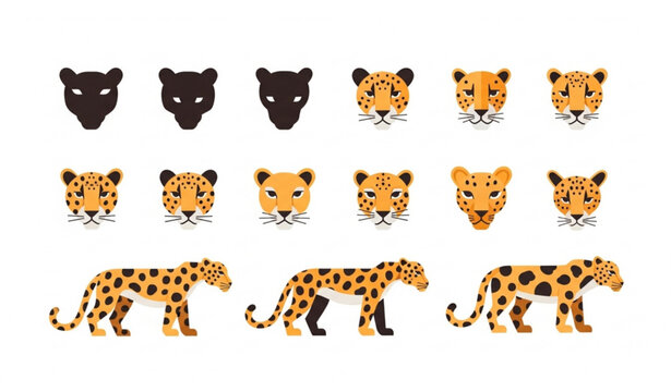Minimal leopard icon vector set with simple flat spotted animal shapes isolated on white background