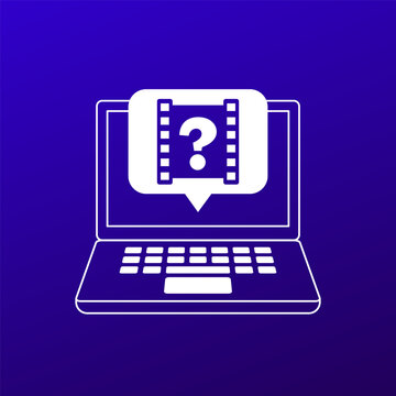 explainer video icon with question mark and laptop