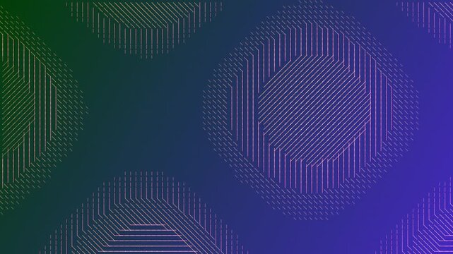 Abstract geometric pattern with concentric circles and squares in gradient blue and green hues.