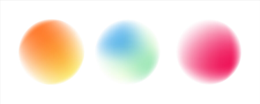 Set color circle gradient noise gradation. Abstract colorful watercolor blur mesh on isolated transparent background. Circle shape png.