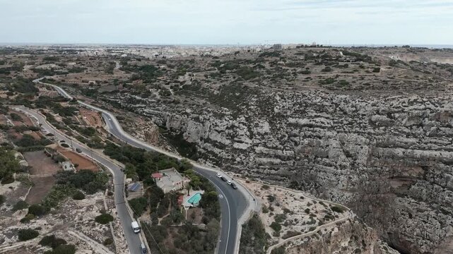 Winding roads through Malta valley landscape