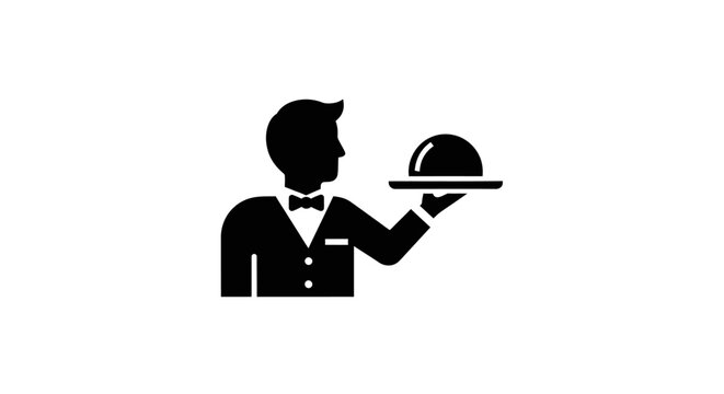 Silhouette of Waiter Holding Covered Food Tray