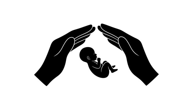 Protective Hands Shielding a Developing Fetus Silhouette