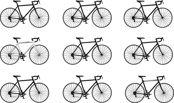 Vector illustration of road bicycles with drop handlebars in grid pattern decorative design