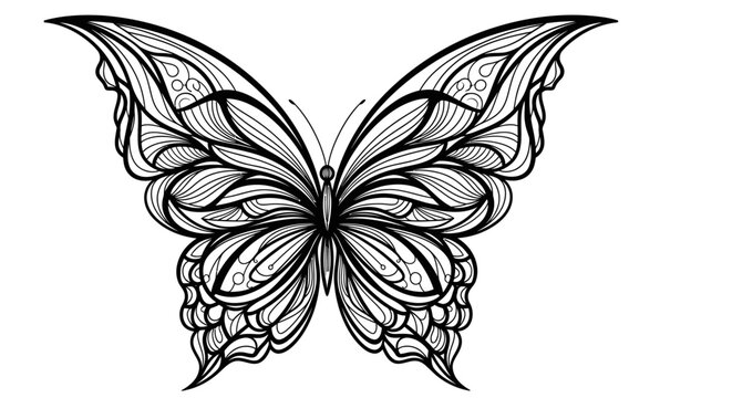Intricate Butterfly Illustration: Black and White Zentangle Art