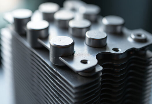 Title:
Top view macro of industrial metal heat sink with heat pipe caps