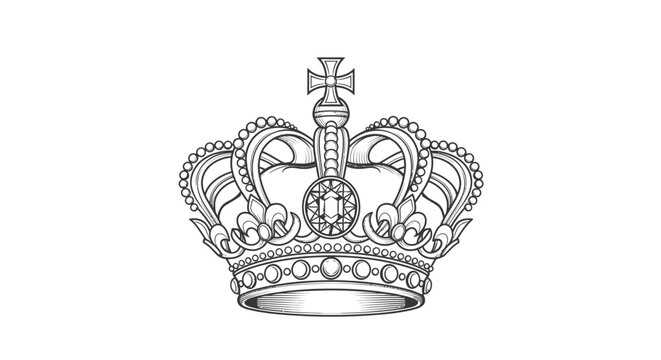 Vintage heraldic logo design featuring a royal crown of thorns with a skull on a grunge shield emblem with wings and gold ribbon art