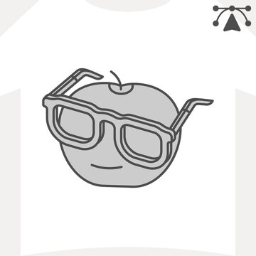 Apple with glasses isometric icon, vision of education concept. Vector graphics. Learner apple, character sign and editable stroke, outline style icon for mobile or web design.