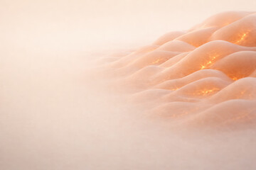 Fototapeta premium Abstract close-up of organic pink wavy skin with embedded glowing light circuits, concept of biotechnology, biometric data, and non-invasive sensors