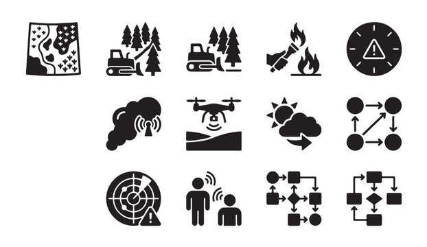 Set of icons for environmental monitoring and management with environment