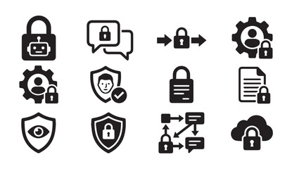Fototapeta premium Security and privacy icons with padlock shield robot symbols security firewall