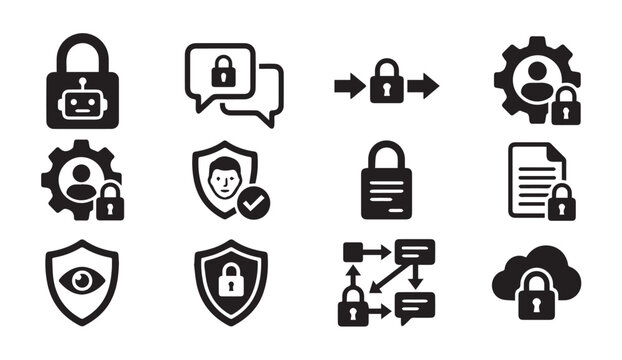 Security and privacy icons with padlock shield robot symbols security firewall