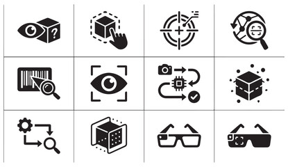 Obraz premium Set of 12 black icons for augmented reality and vision technology with augmented
