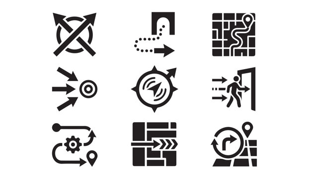Navigation and direction icons: pathfinding compass exit with navigation