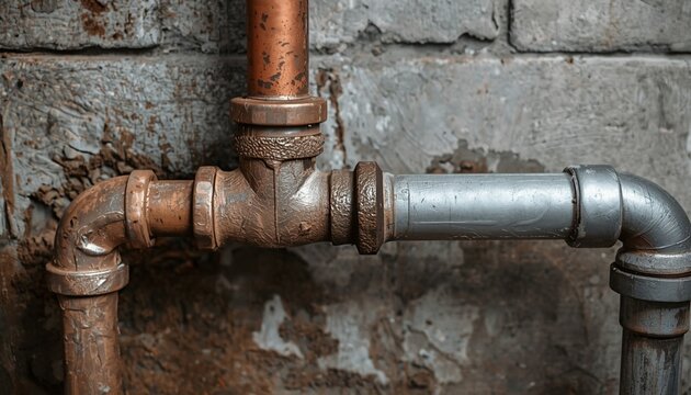 A plumber replacing old metal pipes with new ones, showing contrast between worn and modern materials.