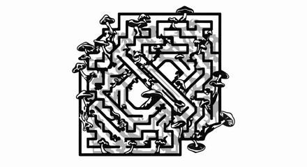 Obraz premium Intricate maze with surreal mushrooms, a whimsical challenge