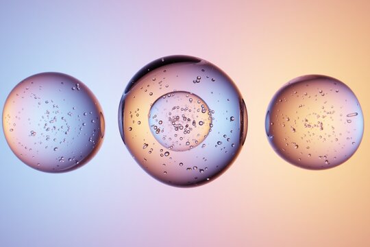 Transparent spheres with bubbles, smooth gradient background