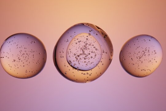 Transparent spheres with micro bubbles inside, gradient background