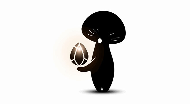 Mysterious shadowy figure holds glowing magical crystal in a whimsical, enchanting scene