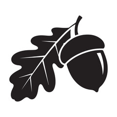 Black acorn and oak leaf silhouette vector illustration isolated on white background © Zulfa