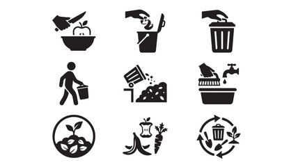 Comprehensive set of icons illustrating waste management recycling composting © Vector Galaxy
