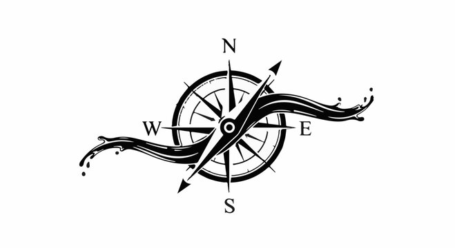 Stylized compass rose with flowing abstract lines suggesting movement and direction