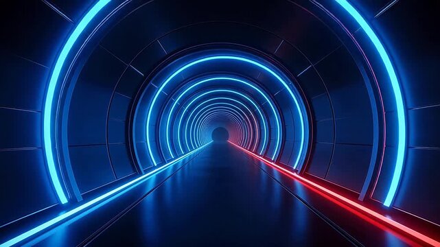 Futuristic tunnel with neon lights