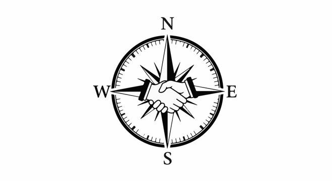 Symbol of partnership and agreement with a compass indicating direction and guidance