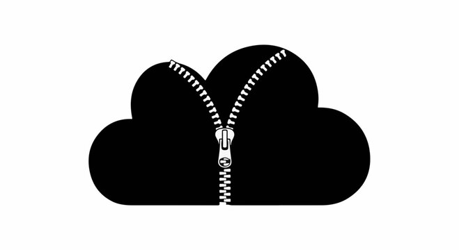 Black cloud icon with a zipper, symbolizing data compression or storage security