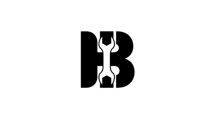 Minimalist letter B logo with wrench tool negative space © sri