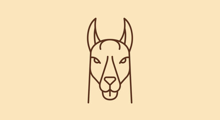 Minimalist llama head line art icon on beige background © sri