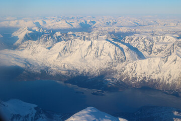 Fototapeta premium Scenic view of Tromsø mountains and fjord in Northern Norway