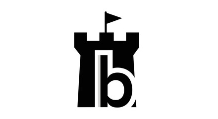 Minimalist logo combining castle tower silhouette and letter b © sri
