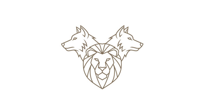 Minimalist lion and two wolf heads linear logo design