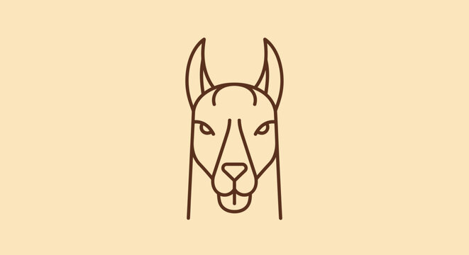 Minimalist llama head line art icon on beige background