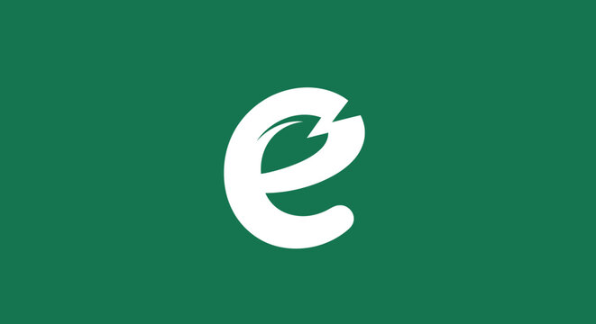Minimalist lowercase e logo with leaf on green background