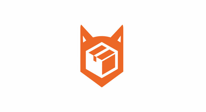 Minimalist orange fox logo with delivery box icon