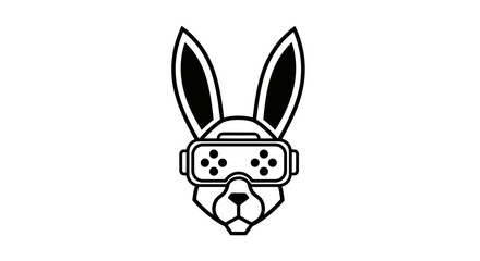 Obraz premium Minimalist rabbit head wearing virtual reality gaming headset icon