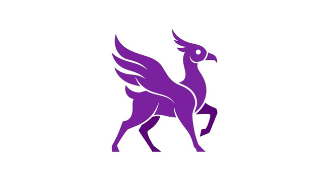 Minimalist purple griffin silhouette logo icon on white background
