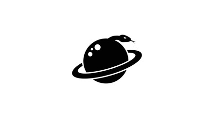 Minimalist snake and ringed planet logo on white background © sri
