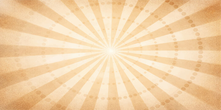 Antique brown grunge paper background featuring a vintage sunburst pattern with textured retro rays and dirty light beams in a distressed old vector illustration design