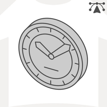 Dial with arrows isometric icon, time passes by concept. Vector graphics. Analog clock sign and editable stroke, outline style icon for mobile or web design.