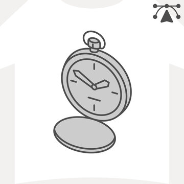 Pocket watches isometric icon, classic and elegance concept. Vector graphics. Keychain clock, watch sign and editable stroke, outline style icon for mobile or web design.
